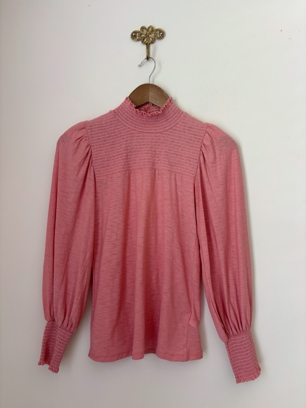 Nation LTD Pink Smocked High Neck Open Back Top XS